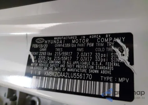 2020 Hyundai Kona Sel from USA, damaged, VIN KM8K2CAA2LU556170